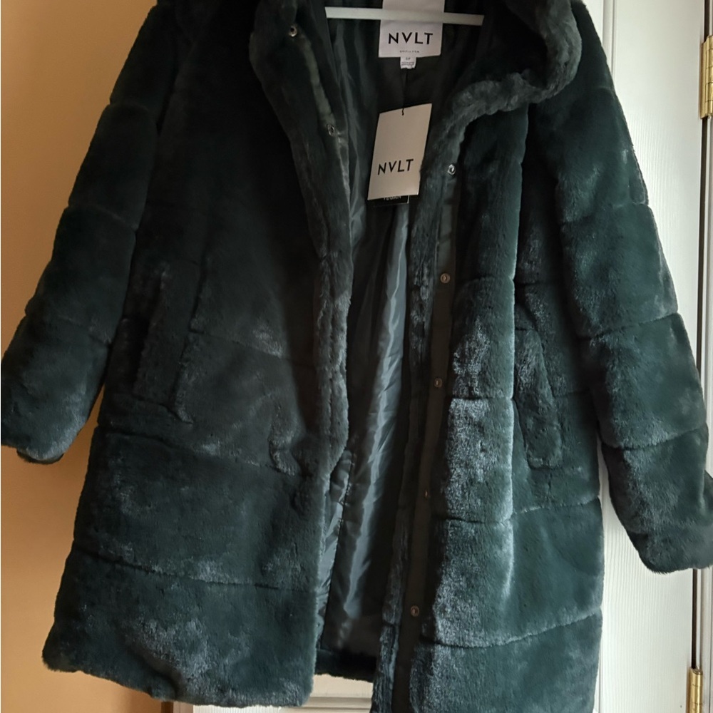 NVLT Women's Green Faux Fur Coat
